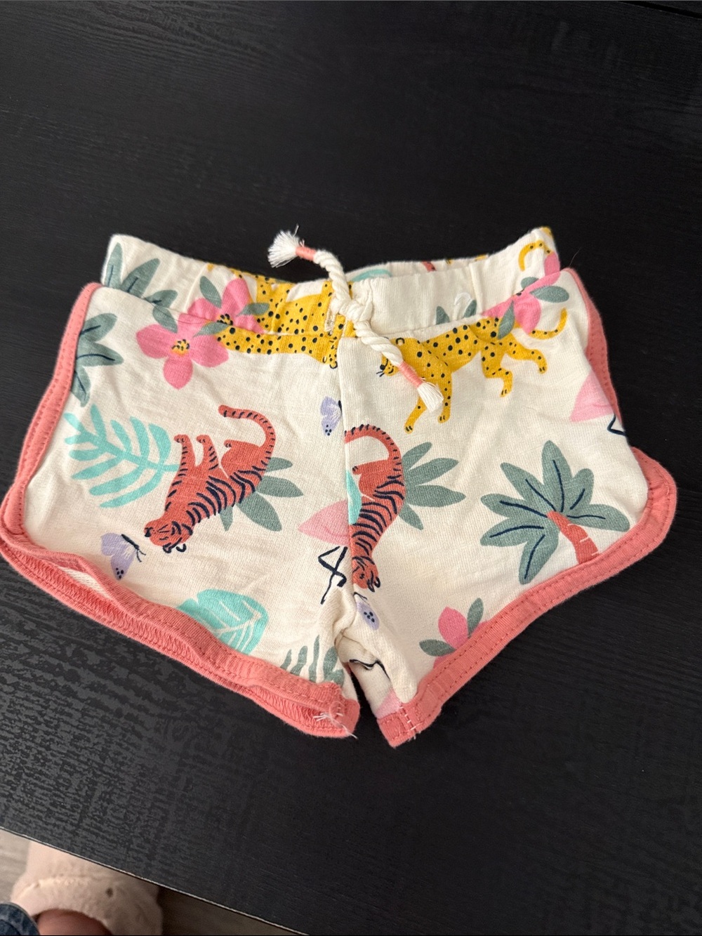 Girls' Cream Tropical Print Knit Shorts with Coral Trim
